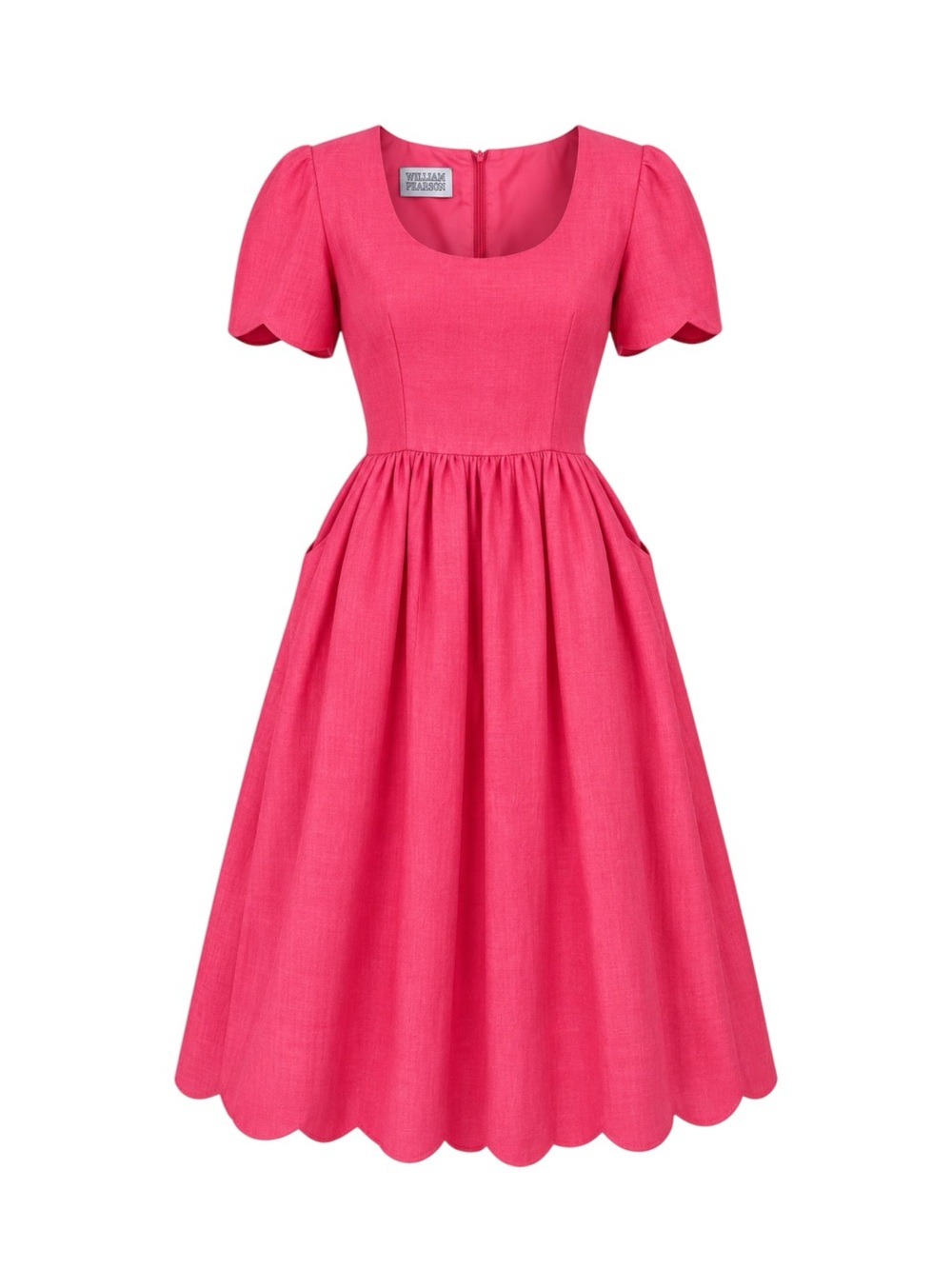 WILLIAM PEARSON | Vintage 1980’s Scoop Neck Scallop Trim Midi Dress in Pink